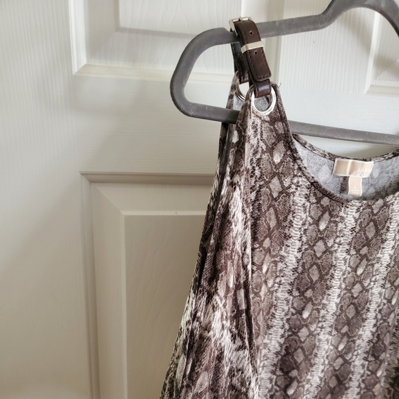 MICHAEL MICHAEL KORS Brown Snake Print Cold Shoulder 3/4 Ruched Sleeves size L - Picture 8 of 12